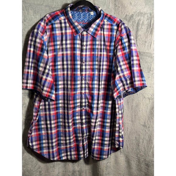 Robert Graham Other - Robert Graham Mens 4XL Plaid Short Sleeve Button Up Shirt Red Blue White Multi